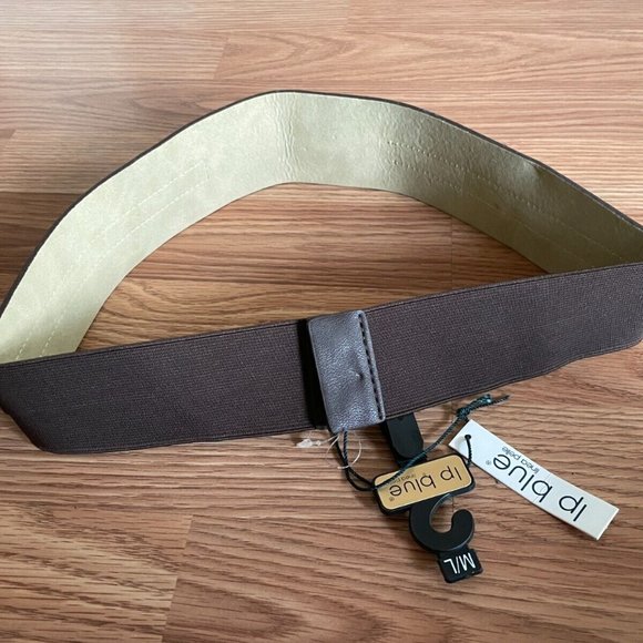 Linea Pelle LP Blue Women belt Brown Elastic Belt Gold Hardware Size US M/L new - Picture 4 of 12